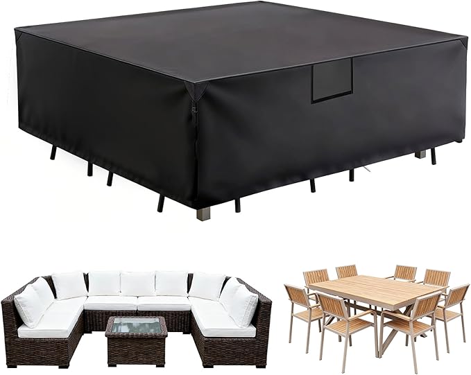 NEWBULIG Waterproof Patio Furniture Covers, Heavy-Duty 600D 111"L x 74"W x 28"H All-Weather Outdoor Furniture Cover Anti-UV with Air Vent for Couch, Sectional Sofa, Table and Chair, Black