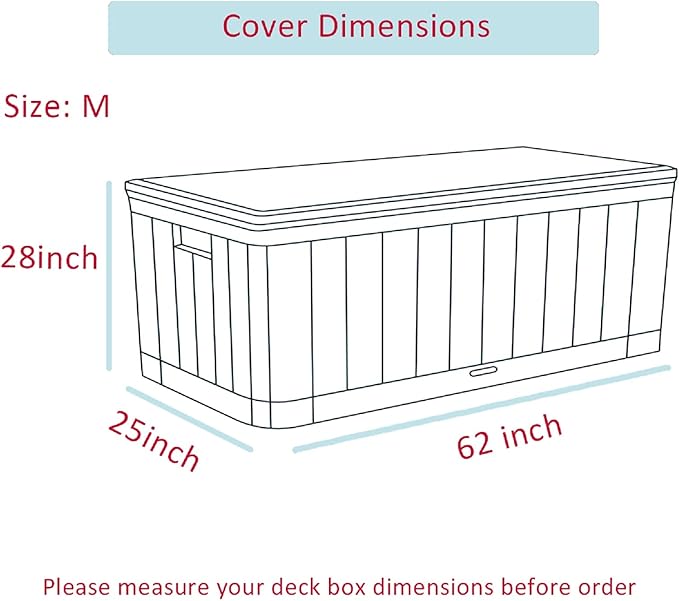 Deck Box Cover Waterproof Heavy Duty 600D Oxford Fabric,Windproof Patio Storage Box Cover for Outdoor Furniture & Water Tank,Sun-Shielding & Tear-Proof,62( L )x 25( W)x 28(H)