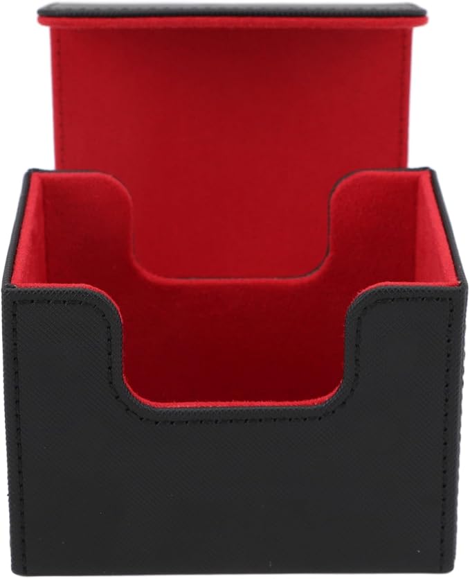 Zunate Card Deck Box for Tarot or Game Cards, Large Capacity PU Leather Storage Box/Cover with Magnetic Flap Lid, Holds 100 Cards, Soft Felt Lining, Black Finish (Black Red)
