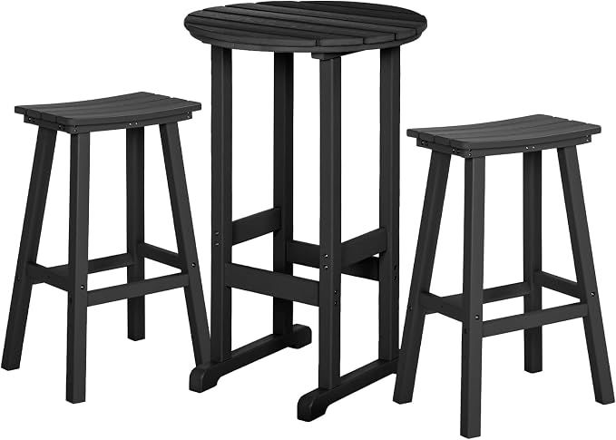 nalone Outdoor Bar Table and Chairs Set, HDPE Bar Table with Bar Stools Set of 2, Patio Table Pub Height Dining Table for Deck, Porch, Backyard, Garden