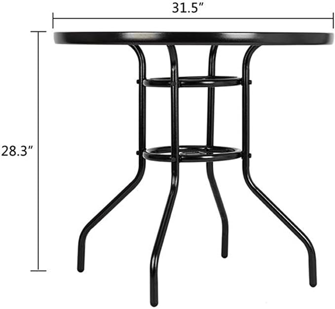 31.5" Round Outdoor Dining Table, Toughened Glass Patio Table with Umbrella Hole for Yard and Garden