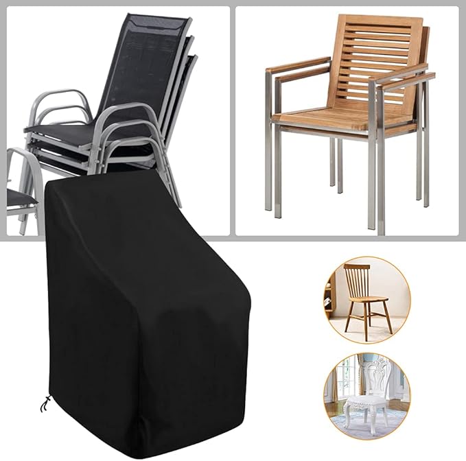 Stacking Outdoor Chair Cover Waterproof, Uranshin Outdoor Patio Furniture Covers Stacked Chairs 210D, Lounge Chair Covers Outdoor Stack Chairs for All Weather Protection, Black, 25"L x 25"W x 47”H