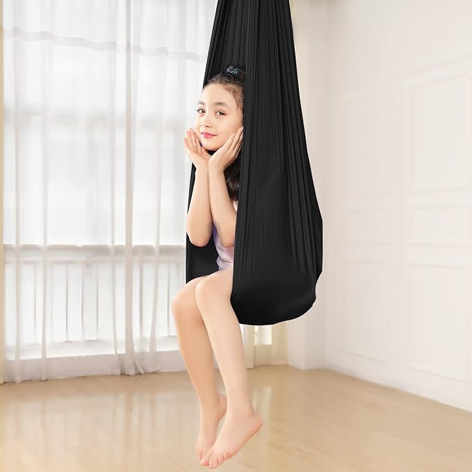 Kids Sensory Therapy Swing Hammock Children's Swing Hammock Indoor Elastic Cuddle Pod Swing for Autism Boys Girls with ADHD SPD Asperger's Sensory Integration Special Needs (Black)