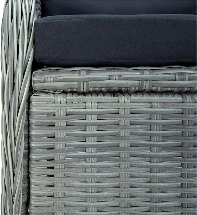 BOWERY HILL 5-Piece Weather-Resistant Patio Dining Set, Light Gray Rattan Chairs and Black Acacia Wood Table, Adjustable Reclining Seats, Removable Cushions, Modern Garden or Backyard Outdoor
