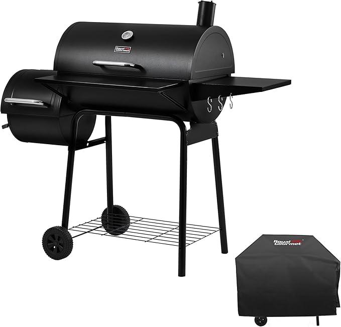 Royal Gourmet CC1830SC Charcoal Grill Offset Smoker with Cover, 823 Square Inches, Black, Perfect for Backyard Cooking, Outdoor Camping
