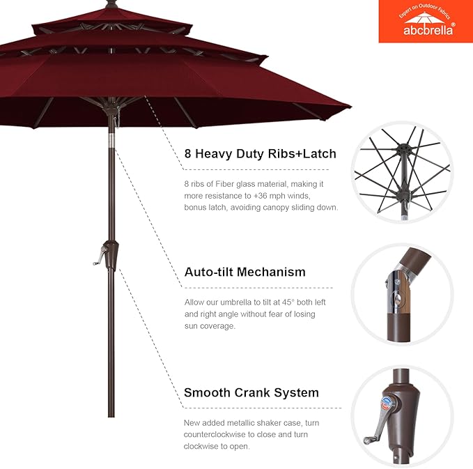 ABCCANOPY 5-Year 10-Year No Fading 9FT 3 Tiers Patio Umbrella, Outdoor Table Umbrella with 8 Sturdy Ribs for Deck, Backyard, Garden, Yard