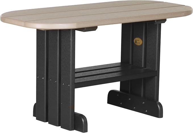 LuxCraft Poly Outdoor Coffee Table, Oval Patio Table with Shelf, Weather Resistant Low Tables for Adirondack Chairs & Outdoor Seating - Amish Made in USA (Weatherwood & Black)