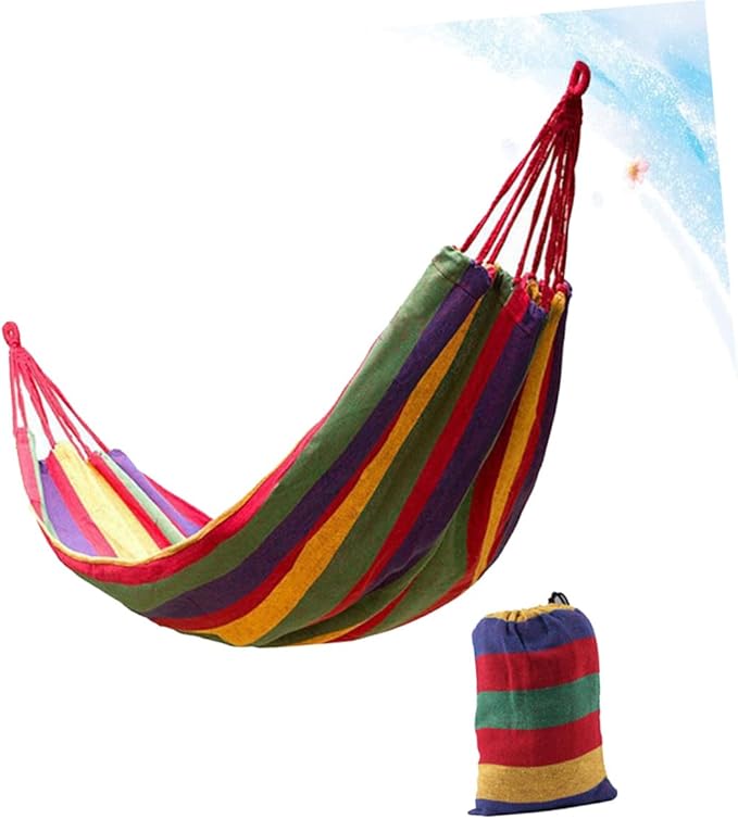 Abaodam Double Thickened Canvas Outdoor Hammock Swing Sleeping Bed with Two Bind Ropes and Carry Bag Heavy Duty Red Double Person Portable Hanging Sleeping Bed for Camping Travel