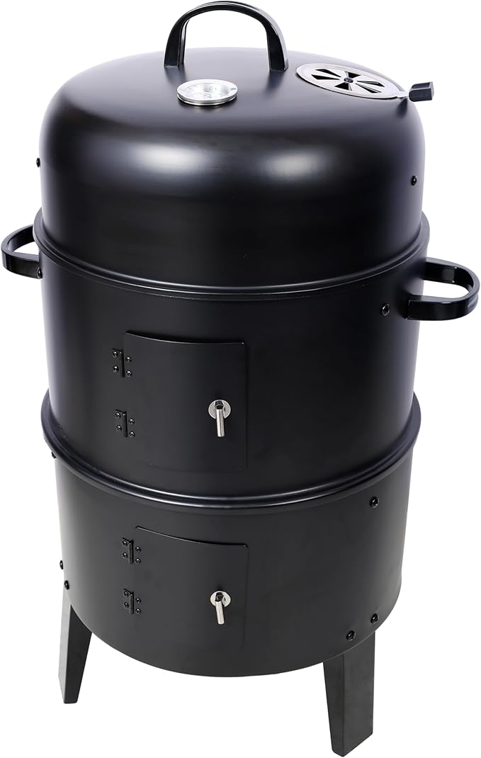 16-Inch Vertical Charcoal Smoker Grill, 3-in-1 BBQ Smoker & Grill with Thermometer, Dual Doors, Adjustable Vents, Portable Outdoor Cooker for Camping & Backyard