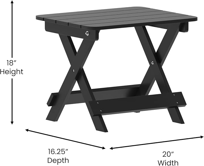 EMMA + OLIVER Haley Outdoor Folding Side Table, Portable All-Weather HDPE Adirondack Side Table, Black