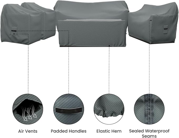 Covers & All Patio Furniture Cover Set, 5 Piece Outdoor Furniture Covers, Water-Repellent UV & Weather-Resistant Covers for Sofa, Loveseat, Chairs & Coffee Table with Elastic & Padded Handles