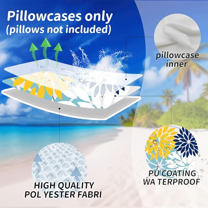 DFXSZ Outdoor Throw Pillow Covers 16x16 Inch Set of 2 Waterproof Spring Summer Geometric Elegant Yellow Blue Outdoor Pillow Covers for Patio Funiture Garden Couch 158W16