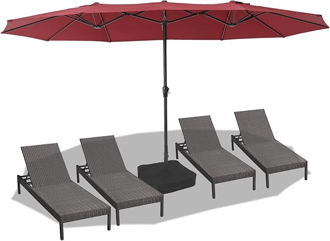 15FT Large Patio Umbrella with Crank Handle,Double-Sided Rectangular Outdoor Umbrella for Pool, Garden, Deck, Lawn & Market (Claret Red)