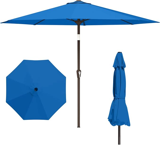 11FT Patio Umbrella, Outdoor Umbrella with with 8 Sturdy Fiberglass Ribs,Market Table Umbrella with Push Button Tilt and Crank,Suit for Backyard,Garden,Pool,Deck(Royal Blue)