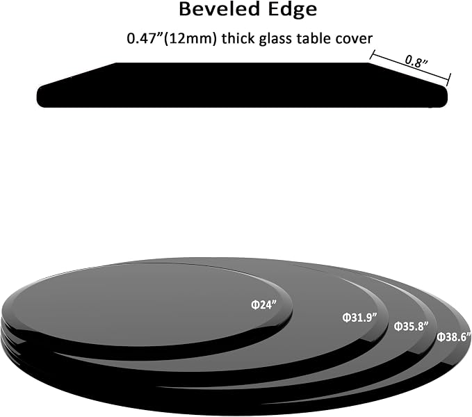 36 Inch Round Black Tempered Glass Table Top, Black Table Surface Protector, Safe 1/2" Thick-Beveled Polished Edge, Replacement Glass Top for Home, Office, Patio, Outdoor/Indoor