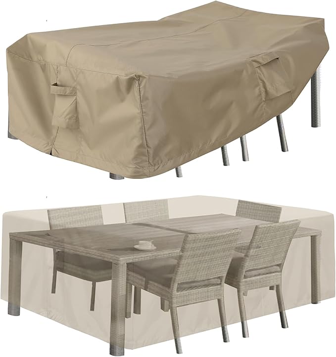 PureFit Patio Furniture Covers, Outdoor Table Furniture Cover Waterproof Rectangle, Patio Sectional Couch Set Cover for Deck, Lawn and Backyard, UV Resistant, 110"L x 84"W x 28"H, Camel