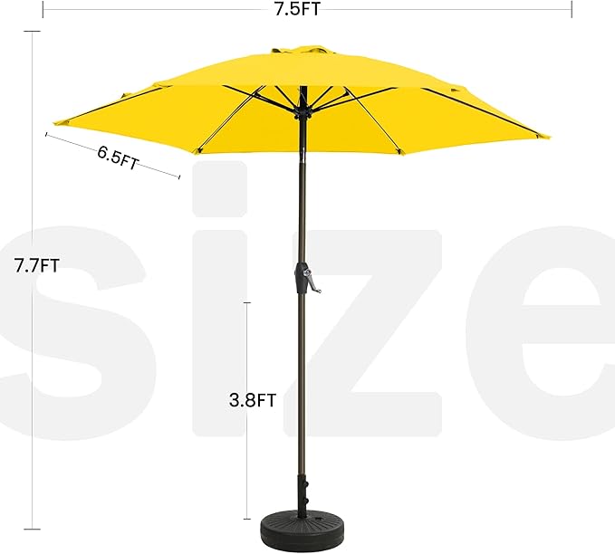 7.5FT Large Outdoor Patio Umbrella with Crank & Tilt - Durable Market Umbrella for Outdoor Patio with 6 Fiberglass Ribs for Poolside,Deck,Yard,Garden