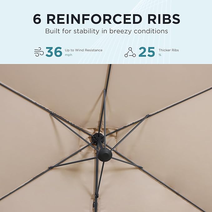 10FT Offset Patio Umbrella, Cantilever Hanging Umbrella with Infinite Tilt, Fade-Resistant Water-Repellent Canopy & Cross Base for Yard, Garden & Deck