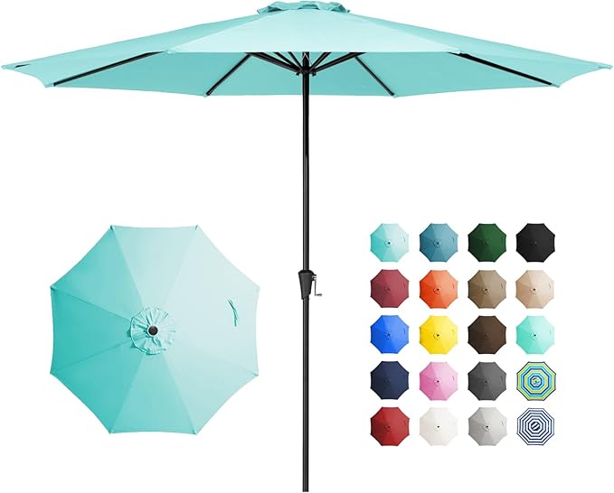 JEAREY 11' Patio Umbrellas Outdoor Table Market Umbrella w/Crank, 8 Sturdy Ribs, UV Protection Windproof for Garden, Deck, Backyard, Pool(Teal Blue)