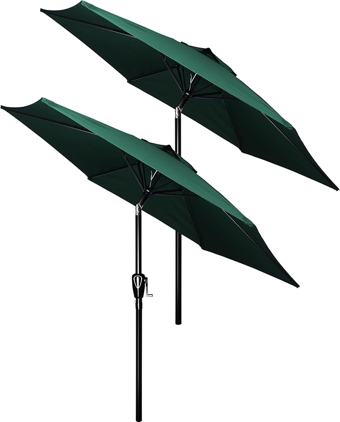 Simple Deluxe 2 Pack 7.5' Patio Umbrella Outdoor Table Market Yard Umbrella with 6 Sturdy Ribs for Backyard, Pool, Garden, Deck, Green