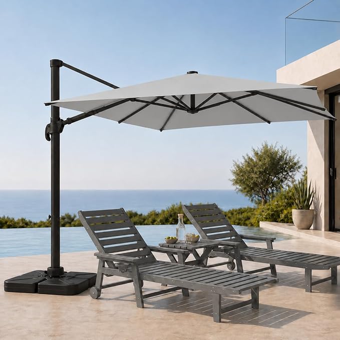 Cantilever Patio Umbrella, Large Square Outdoor Offset Umbrella with Aluminum Pole, 360-degree Rotation for Garden, Deck, Pool