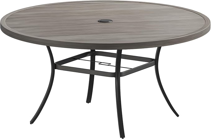 VICLLAX 60" Round Patio Table, Outdoor Dining Table for 8-10 with Umbrella Hole for Garden Lawn Deck Backyard, Antique Grey