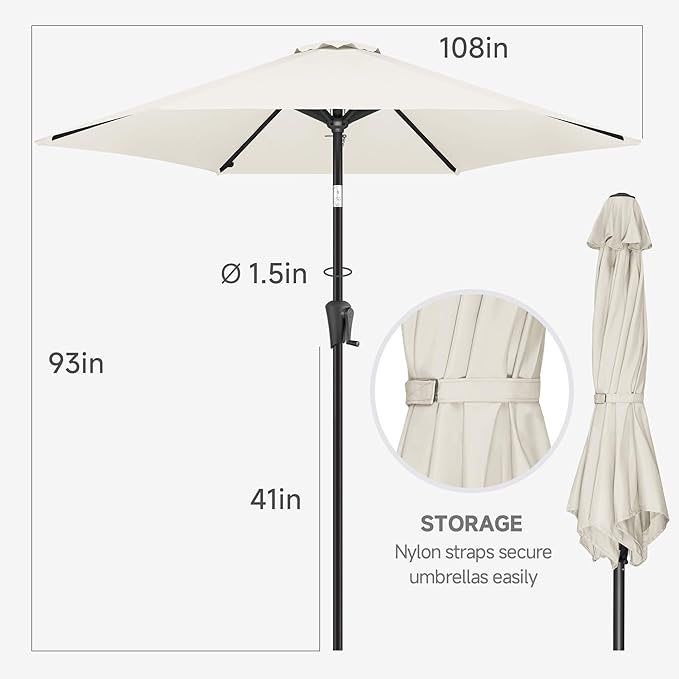 FLAME&SHADE 9ft Patio Umbrella Outdoor - Table Umbrella with Push Button Tilt and Crank, UV Protection, 6 Sturdy Ribs, Market Umbrella for Garden, Deck, Backyard, Lawn, Pool and Beach(Ivory)