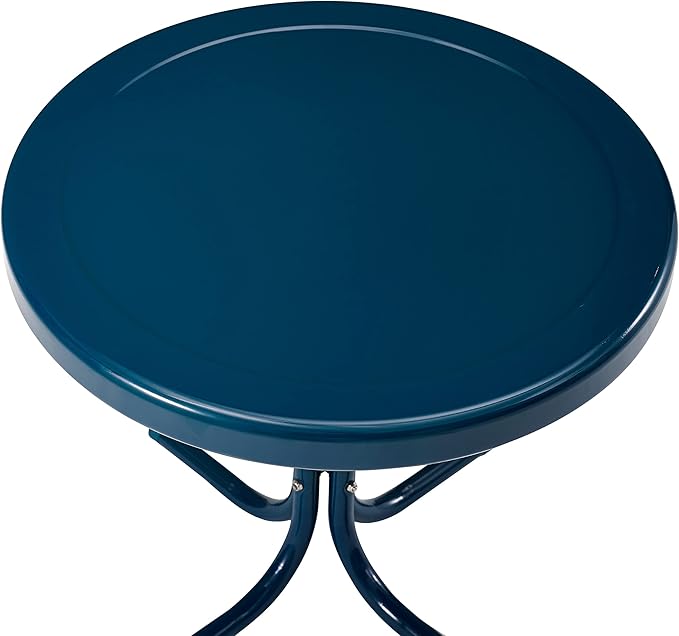 Crosley Furniture Bates 3-Piece Outdoor Chair and Side Table Set, Retro Metal Bistro Patio Conversation Sets, Navy Gloss