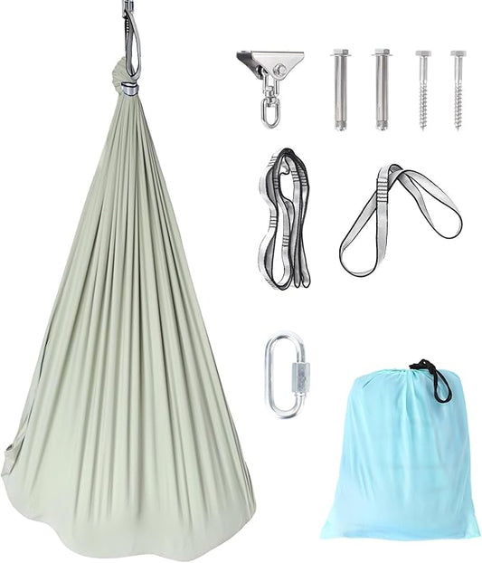 PrecisionAuto Dual-Layer Sensory Hammock Swing for Kids & Adults – Deep Pressure Therapy, 360° Swivel, Heavy Duty Indoor Outdoor, Supports 300 lbs, Autism & ADHD Relief, Bean Green
