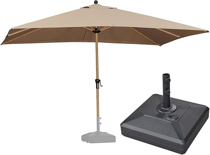 PURPLE LEAF 9' x 12' Patio Umbrella with Base Outdoor Umbrella Market Umbrella with Crank & 8 Ribs Aluminum Rectangular Table Umbrella Outdoor Patio for Backyard, Taupe