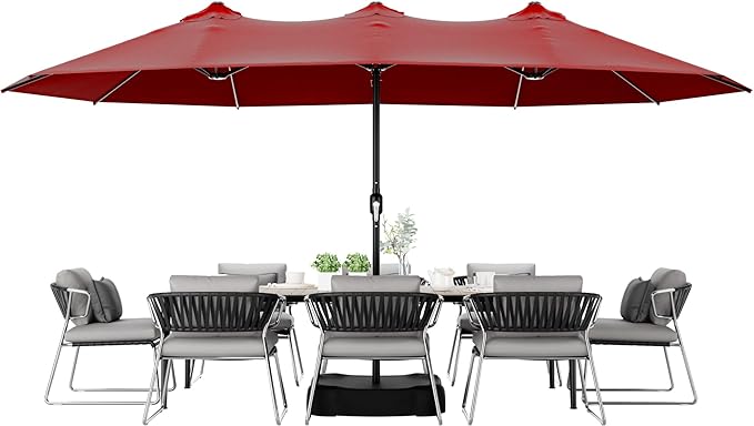 Joyside 15FT Large Patio Umbrella, Outdoor Double Sided Umbrella, Rectangle Umbrella with Crank Handle, 12 Sturdy Ribs for Deck, Porch and Pool