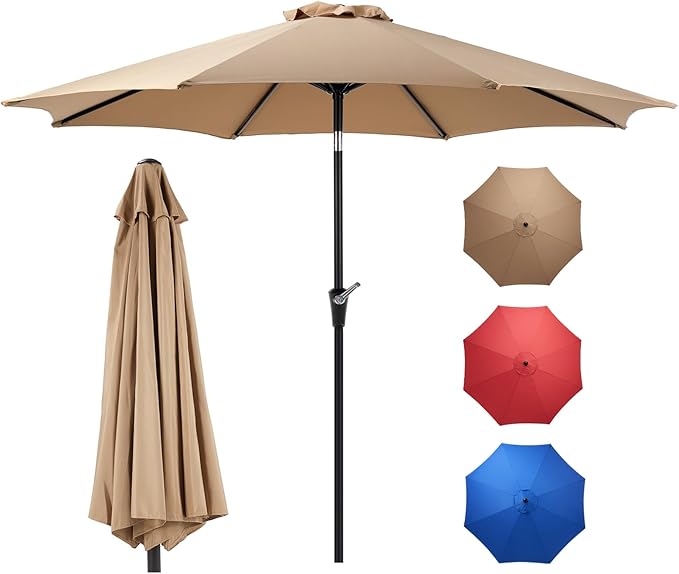 OLIXIS 9FT Patio Table Umbrella with Tilt and Crank Button & 8 Sturdy Ribs Waterproof, 9 Feet Outdoor Patio Umbrella Sun Shade for Pool, Terrace, Beach and Restaurant
