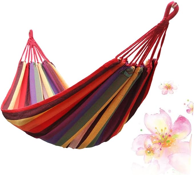 DECHOUS Portable Canvas Hammock Outdoor Camping Swing Chair 190x85cm Striped Hanging Hammock for Patio Backyard Garden Relaxation