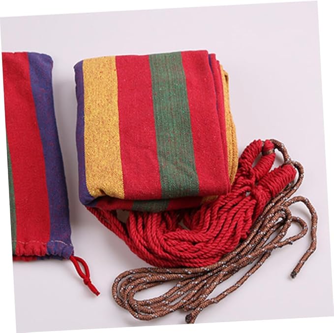 Kisangel Striped Canvas Hammock Swing, Portable Outdoor Camping Hanging Chair 190x85cm, Rainbow Color for Patio Backyard Garden Use