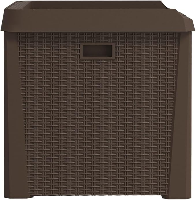 Brown Rattan Look Outdoor Storage Chest 125L Polypropylene Patio Storage Box with Gas-Lift Lid and Lockable Design for Cushions and Garden Tools