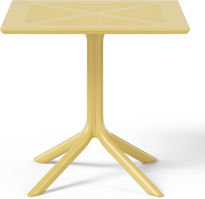 Costaelm Patio Dining Table for 4, Square PP Patio Table, 4-Person Weather Resistant Porch Tables for Outside Poolside Deck Lawn Garden Backyard, Yellow