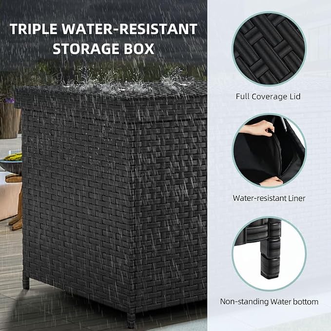 DWVO 260 Gallon Outdoor Deck Box, XXL All-Weather Wicker Storage Box, Extra Large Rattan Storage Bin for Patio Furniture, Outdoor Cushions, Pool and Garden Tools (Black)