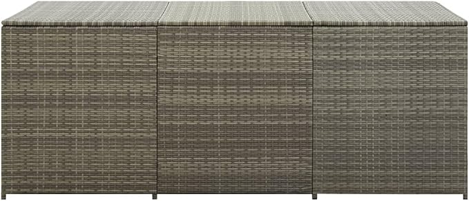 Poly Rattan Patio Storage Box 70.9"x35.4"x27.6" Gray Weatherproof Outdoor Deck Box with PE Liner, Gas Lift Lid and Elevated Feet for Poolside Garden Furniture Cushion Storage