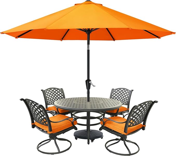MASTERCANOPY 10FT Patio Umbrella with Push Button Tilt and Crank, Outdoor Market Umbrella with 8 Sturdy Ribs, UV Protection & Waterproof for Garden, Deck, Backyard, Pool (Orange)