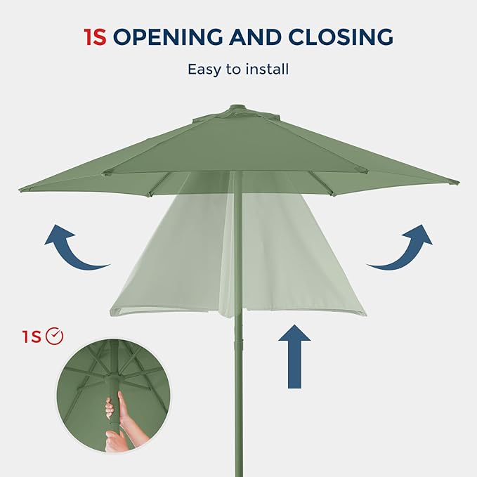 HOMSHADE 7.5ft Outdoor 1S Push-Up Patio Umbrella - Market Table Pool Deck Umbrella UPF50+ UV Protection with 6 Sturdy Ribs for Balcony, Garden, Lawn, Backyard (Light Green)