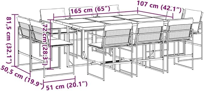 11 Piece Patio Dining Set with Cushions Black Outdoor Furniture for Garden Backyard Tempered Glass Table Textilene Chairs Folding Storage UV Resistant