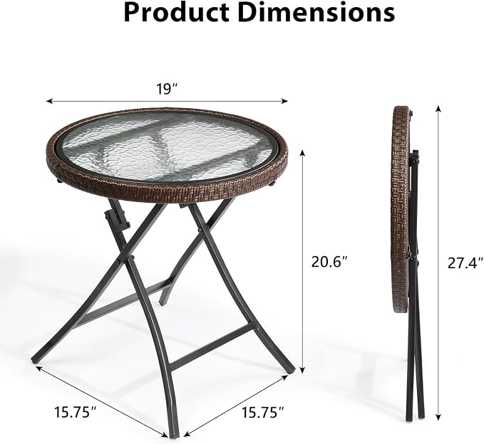 Folding Outdoor Side Table,Small Patio Table Round Wicker Table for Porch Yard Balcony Deck Lawn