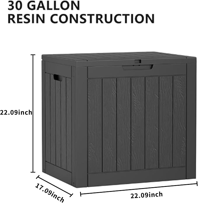 Deck Box Large Outdoor Storage for Patio Furniture,Outdoor Cushions,Garden Tools and Pool Supplies,Waterproof,Resin,Lockable (Black, 30 Gallon)