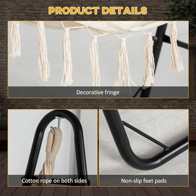 Hammock Chair with U-Shape Stand for Outdoor Relaxation, Heavy-Duty Steel Frame and Breathable Fabric