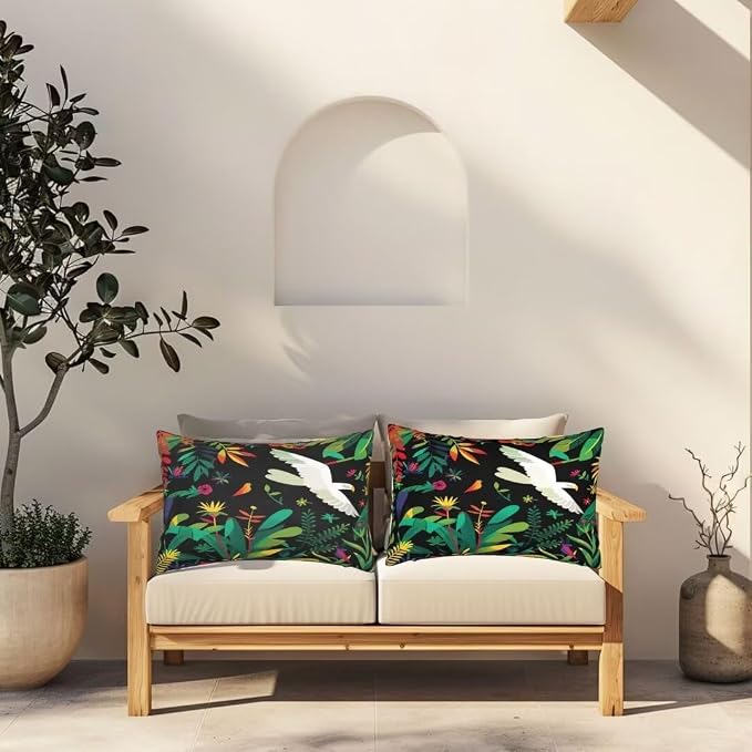 Outdoor Pillows Waterproof Set of 2 Outdoor Pillow Covers 16x24 Inch, Dark Throw Pillows Bird Pillow Covers, Summer Garden Decorative Pillows Outdoor Pillows for Patio Furniture Car Home Decor -hs248
