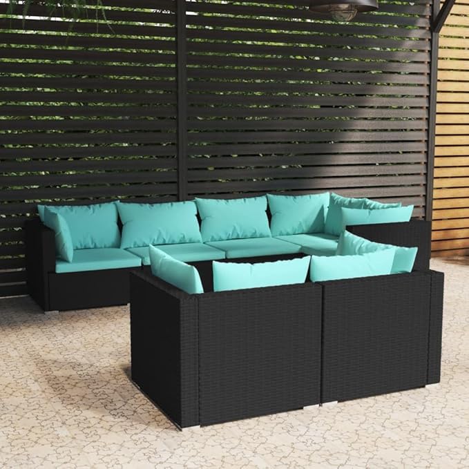 Patio Lounge Set with Cushions,Conversation Patio Furniture Porch Furniture Sets Garden Furniture Suitable for Patio, Deck, Front Porch, Poolside or Balcony Black Poly Rattan