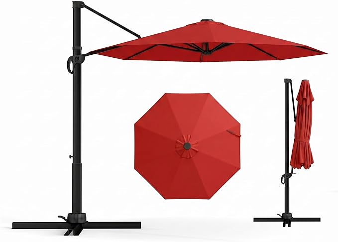 10 FT Round Cantilever Umbrella,Easy Tilt, Fade Resistant & 360° Rotation, Offset for Pool Deck Backyard Patiored (Base not Included)