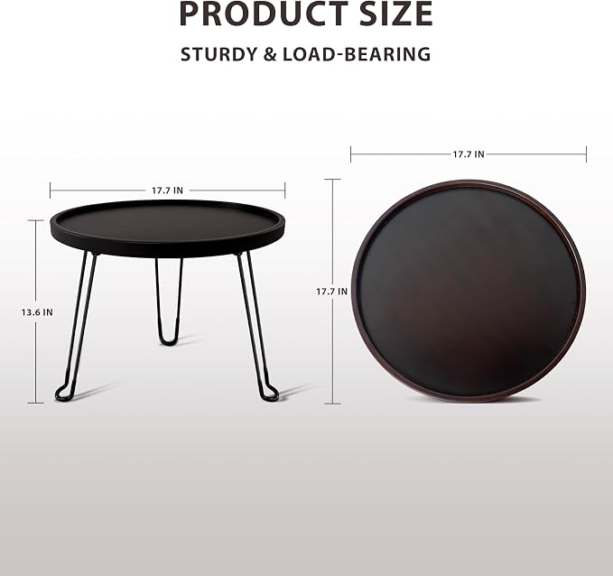 17.7 in Outdoor Round Side Table, Small Patio Table, Japanese Tatami Table, Foldable and Portable to Save Space, Suitable for Home Garden, Indoor and Outdoor Use