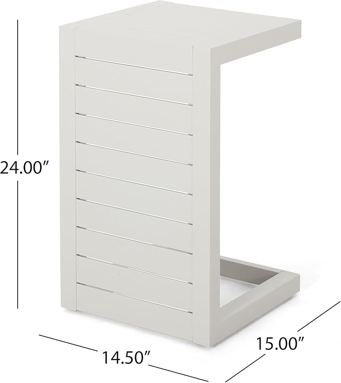 Cape Coral Alu C-Shaped Table White Outdoor Side Table 14.5" W x 15" D x 24" H Aluminum Frame White