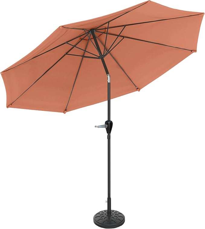 Pure Garden Patio Umbrella with Auto Tilt - 10ft Easy Crank Sun Shade with 19lb Weighted Base for Deck, Outdoor Furniture, or Pool (Terracotta)
